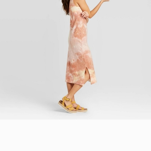 Universal Thread 100% cotton neutral tie dyed sleeveless midi column dress sz L - Picture 3 of 13